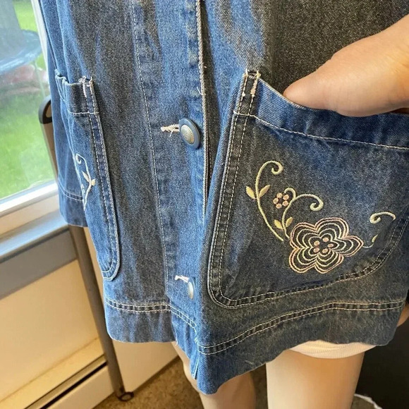 VTG Y2K Women’s Oversized M-XL TUDOR COURT Cotton Blue Denim Shirt Jacket Pocket - Picture 6 of 10